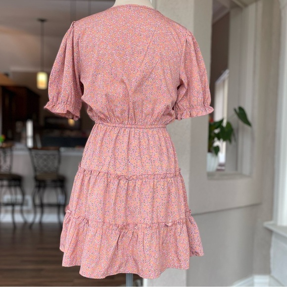Sugar & Salt Peach Floral Pink Mini Dress, Size S - Picture 3 of 7